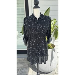 Star Print Button Down Shirt Blouse Top Small Space Casual